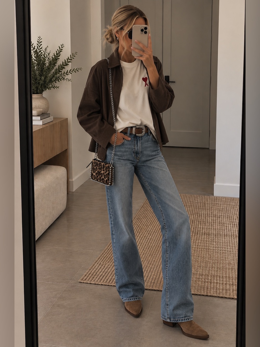 Zara Leopard Print Crossbody Bag with Silver Chain